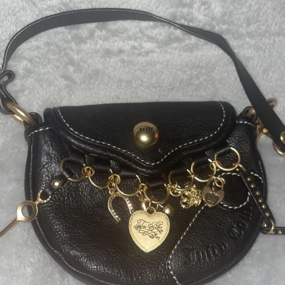 Vintage Juicy Couture Black Leather Shoulder Bag - Picture 1 of 3